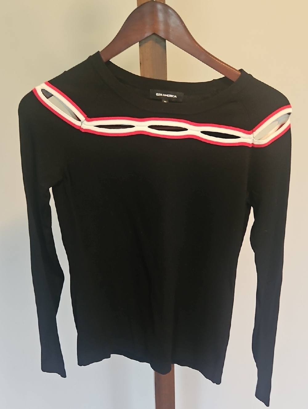 525 America Womens Black Long-Sleeve Top with Red & White Trim...XS